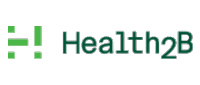 Logo for Health2B med grønn tekst og et grafisk symbol.