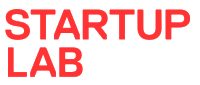 Logo for Startup Lab med rød tekst.